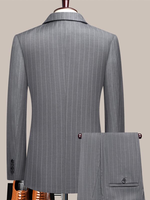 Latest Men'S Suit Striped Double-Breasted Suit Spring/ Summer/ Autumn Thin Two-Piece Set with Frill Collar Striped Style Four Buttons Suit Business And Casual Dress Collar Necklace Decoration Slimming Dress Casual Suit White Suit - Image 6