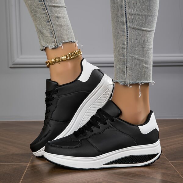 Women's Fashion Sneakers, Casual Versatile Platform Shoes, Lightweight Comfortable Breathable Athletic Footwear, Low Top, Solid Color, Regular Toe, Fabric Lining, Lace-Up Closure, MD Sole Material - Image 10