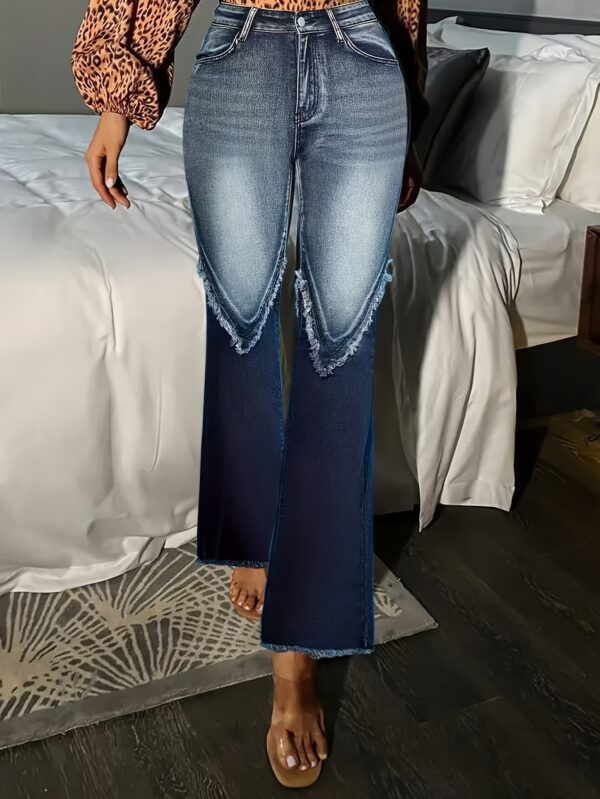 High-waisted Women's wide-leg fashion, color-block slim-fit jeans, high-stretch casual flared pants
