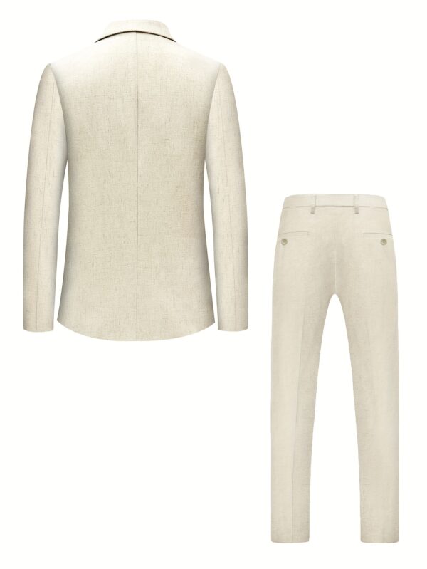 Men's casual suit jacket made of lightweight Linen, includes a jacket and pants, suitable for business casual, office events, and formal occasions - Image 3