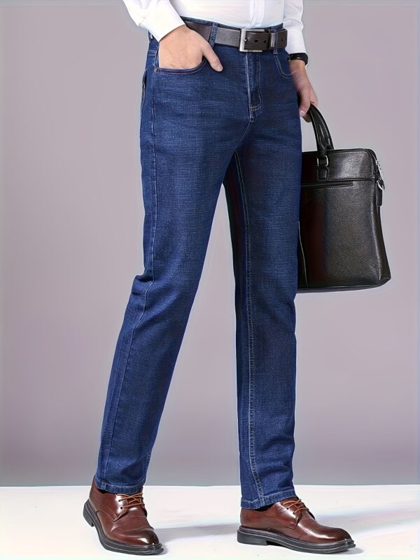 Men'S Slim-Fit Stretch Denim Jeans - Mid-Rise Straight-Leg Casual & Business Pants with Button Closure, Geometric Washed Design, All-Season Comfort for Work, Sports & Leisure, Versatile Clothing, Midrise Jeans, Workout Jeans, Durable Fabric - Image 7