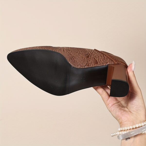 Women'S Black Wingtip Pointed-Toe High Heel Pumps with Side Zipper - Chunky Heel Dress Shoes for All Seasons, Versatile & Comfortable, Allseason Shoes | Wingtip Shoes | Synthetic Cover Shoes - Image 4