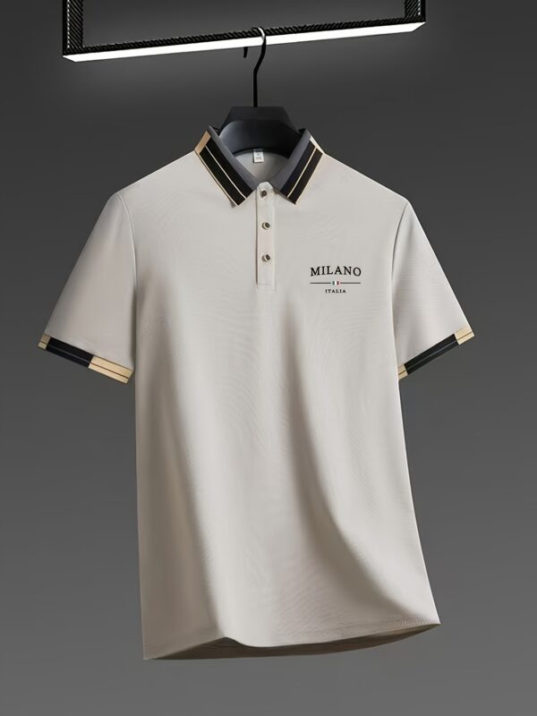 Men'S Lightweight Soft Polo Shirt with "MILANO ITALIA" Letter Print - Breathable Summer Casual & Business Wear, Regular Fit, Button-Up Collar, Perfect for Vacation & Everyday Use, Vacation Clothing, Stylish Contrast Design, Soft Fabric Shirt - Image 7