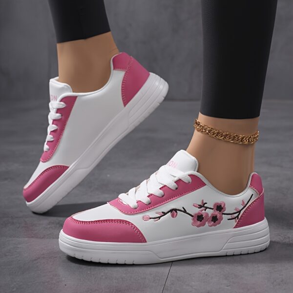 Women'S Floral Embroidered White Sneakers - Low-Top Lace-Up Casual Shoes with Pink Accents, Breathable Fabric Lining & Cushioned PHYLON Sole for All-Season Comfort, Running, Travel, Casual Attire, Ladies Sneakers, Travel Footwear, Elegant Footwear, Durable Footwear - Image 10