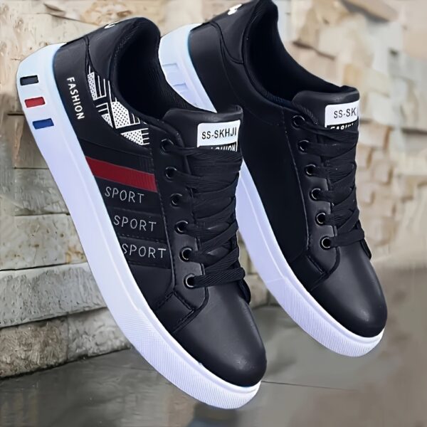 KOONEXY Men's Low-Top Casual Sneakers - White with Striped Accents, Breathable Fabric Lining & Cushioned Comfort for All-Season Outdoor Sports & Casual Attire, Sleek Shoe Design, Durable Traction Footwear, Minimalist Style, Quality Construction, Daily Wear - Image 3