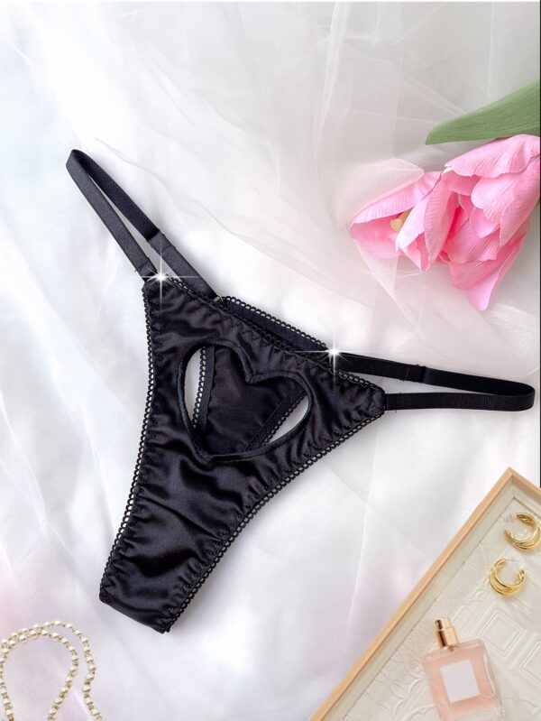 Solid Color Hollow Heart Romantic Adjustable Triangle Panties, Sexy Thong - Image 2