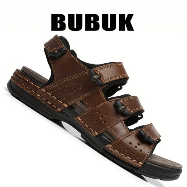 BUBUK Men'S Genuine Cow Faux Leather Sandals - Adjustable, Non-Slip, Comfortable Summer Beach Shoes with Soft Sole, Open Toe Design in Brown, All-Season Wear