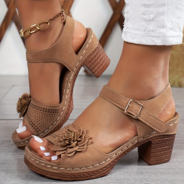 Women’s Floral Wedge Sandals - Peep Toe, Ankle Strap Platform Shoes with 7.62-10.16 cm Heel Brown, Blue & Black - Comfortable Summer Footwear for Casual or Outdoor Wear - Image 19