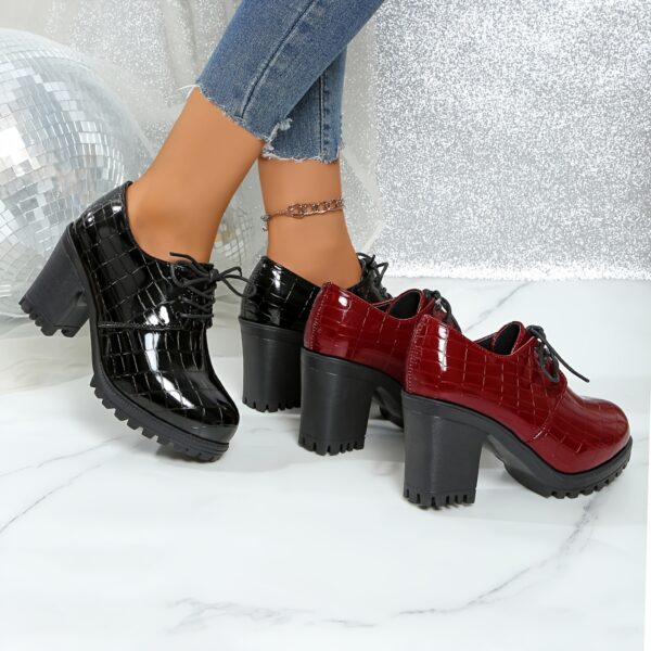Women'S Fashion Lace-Up Pumps, Solid Color, Plain Toe, High Heel, Stone Pattern, Block Heel, with Polyurethane Upper, Fabric Lining, PVC Sole, Fabric Insole, for All-Season Versatile Shoes, from Huizhou North America & European Special - Image 11