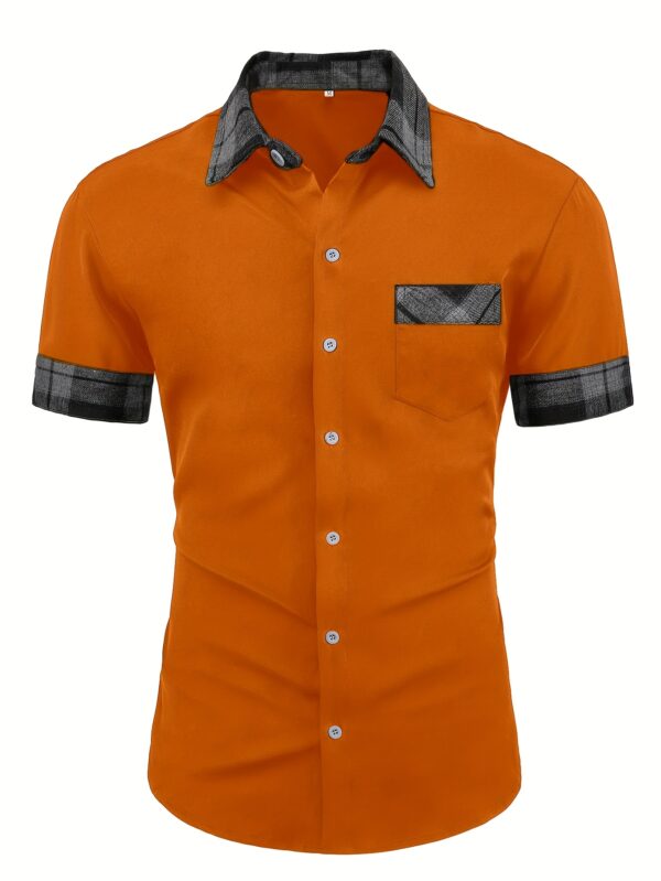 Men'S Classic Plaid Shirt with Unique Design, Comfortable and Breathable Short Sleeve, Single-Breasted Button-Up, Regular Fit, Non-Stretch Fabric, Perfect for Summer Festive Occasions, Festive Attire|Classic Plaid Shirt|Breathable Fabric - Image 5