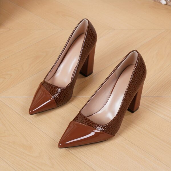 Women's Elegant French-Inspired Chunky Block Heel Pumps - Pointed Toe Mary Jane Shoes with Textured Synthetic Cover, Ultra-High Comfort Heels for Weddings, Parties & Formal Events, Cute Heels, Wedding Guest Footwear, Durable TPU Sole, Glossy Finish Footwear