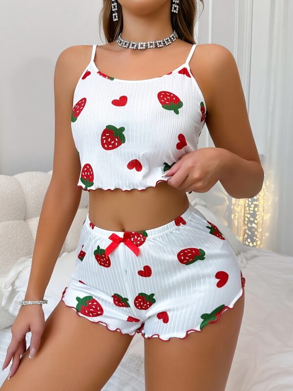 Strawberry Print Suspenders And Shorts Pajamas Set for Women Suitable for Summer - Image 16