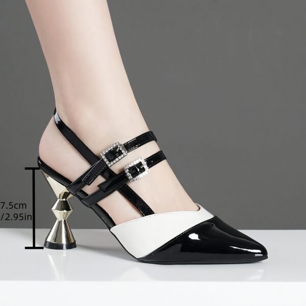 Women'S Black & White Block Heel Pumps - Pointed Toe, Synthetic Cover, Rubber Sole, High Heel Dress Shoes for Summer, Elegant Office & Formal Wear, High Heel Shoe - Image 5