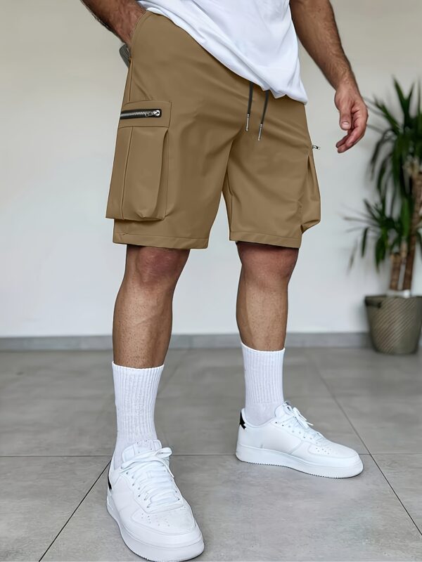 3pcs Men'S Summer Cargo Shorts Set, Loose Straight-Leg Multi-Color with Multiple Pockets, Zippered Pockets Elastic Waist Outdoor Casual Sports Shorts - Image 8