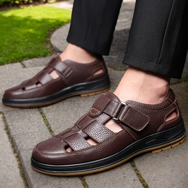 2025 Summer Trendy Men's Breathable Sandals - Genuine Leather Upper with Comfortable and Durable Design, Lightweight Beach Shoes Featuring Quick-Dry Technology, Available in 2 Colors, Perfect for Travel and Outdoor Activities, Ideal Gift for 7 Occasions, Suitable for Business Casual Wear, Full Size Range - Image 6
