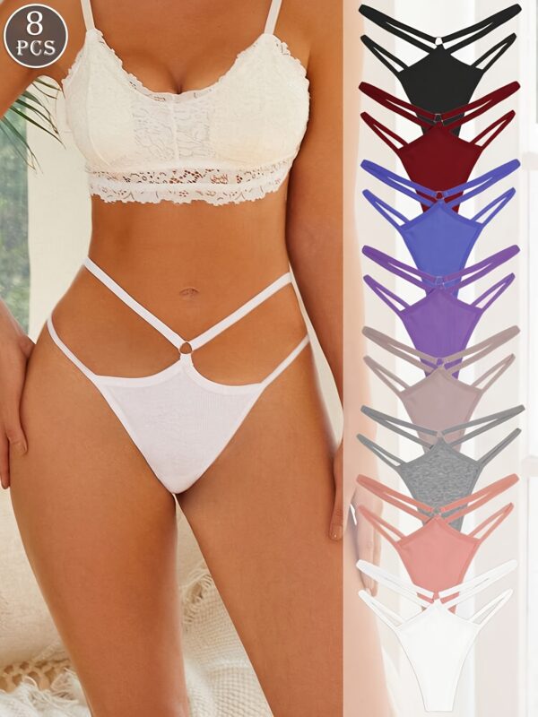 8pcs Women's Cotton Threaded Double- Comfortable Breathable Low-Rise Sexy Thong Set - Image 2