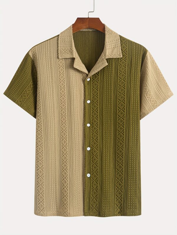Men'S Casual Summer Short Sleeve Button-Up Shirt - Light Blue & White Striped Design, Collar, Lightweight & Breathable Fabric, Perfect for Casual Attire, Short Sleeve Blouses - Image 9