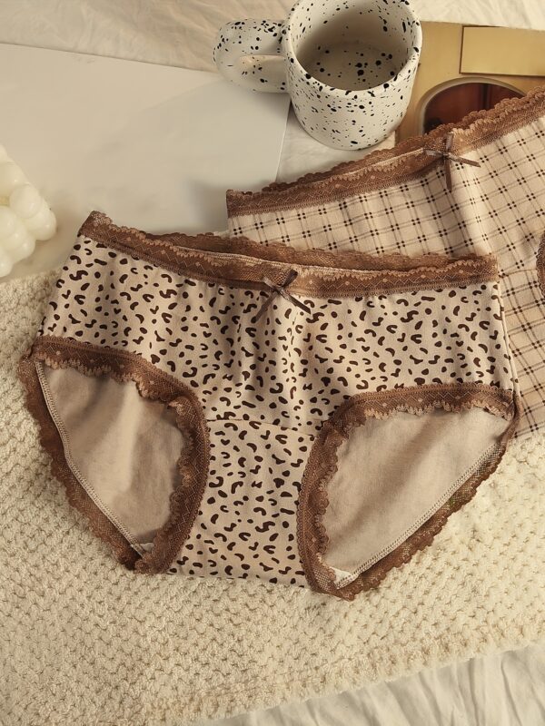 6pcs Women's Mid-Rise Cotton Briefs - Sexy Leopard & Tiger Stripe Print Panties with Lace Trim, Breathable Soft Underwear in Maillard Colors (Earthy Tones), Cute Panties, Comfortable Lingerie, Fashionable Underwear, Elastic Waistband Comfort - Image 4