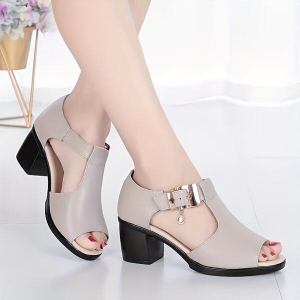 Women'S Fashion Summer High Heels | Open Toe Gray Black Fish Mouth Chunky Heel Sandals with Pendant Accessory Design, Soft Lightweight Cool Roman Style Women'S Shoes Suitable for Ladies and Moms, Perfect for Commuting, Parties, and Events, Hollow Out Open Toe High Heels with Adjustable Ankle Buckle, Secure Fit, Adds Elegance to Any Look - Image 19