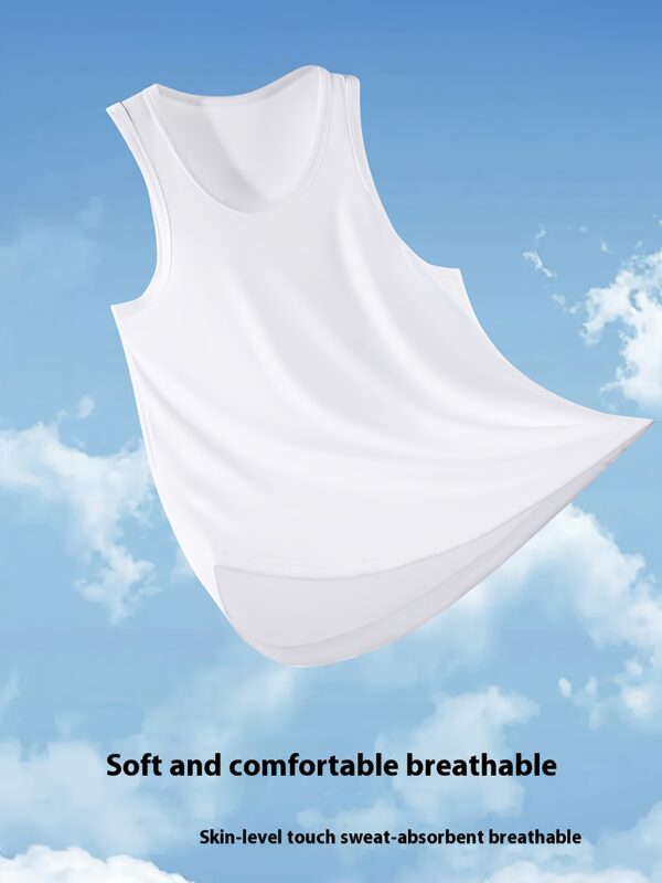 5pcs Men's White Sleeveless Tank Tops - Slim Fit Narrow Shoulder Design, Breathable Fabric for Gym, Workouts & Casual Wear, Round Neck Solid Color Athletic Shirts, Gym Shirt, Everyday Comfort, Sleek Fit, Smooth Texture, Fitness Apparel, Minimalist Style, Lightweight Material, Fitted Top, Fitness Enthusiasts - Image 10