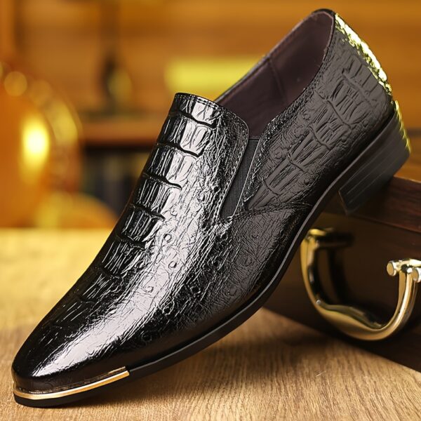 Men's Crocodile Pattern Brogue Loafers - Stylish British-Inspired Slip-On Dress Shoes, Durable Faux, Pointed Toe, Low Heel, Perfect for Business & Casual Summer Wear - Image 3