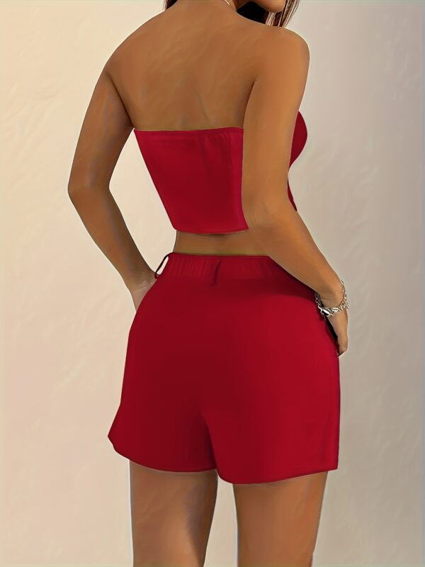 2pcs Set Off-Shoulder Crop Top + Blazer Shorts, Solid Color, Faux Pocket Detail, Polyester, Spring/Summer Collection, Women'S Fashion, Casual Attire|Sleek Shoulder Design|Polyester Fabric - Image 19