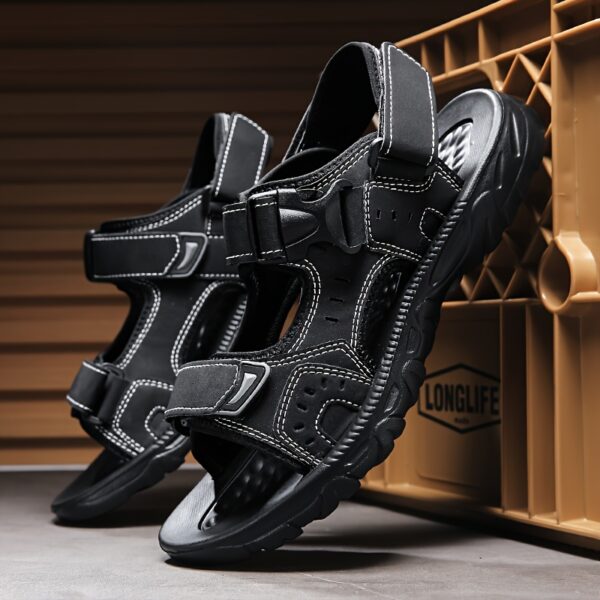 Men's Summer Sandals - Cushioned EVA Sole, Non-Slip Outdoors/Beach/Casual Shoes - Lightweight Breathable Sandals for Everyday & Formal Wear - Black, Sleek Strap Design, Adjustable Strap Footwear - Image 3