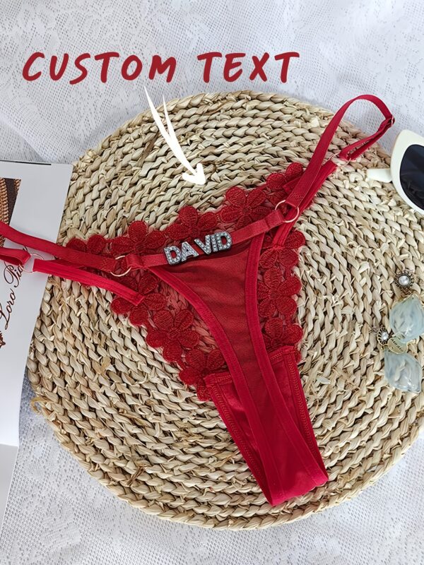Customized "DAVID" Engraved Red Lace G-String Thong with Floral Embellishments - Personalized Underwear for Women, Unique Gift Idea for Friends & Family, Ideal for Spring & Summer, Festive Gift|Personalized Underwear|Lace Trim, Lace Trim Underwear - Image 9