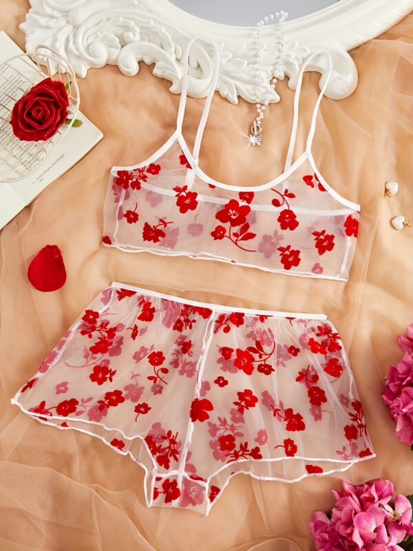 Women'S Sexy Lingerie - Sheer Mesh Cami Top & Boyshorts Panty, Light Support, Open Crotch Design, Floral Print, No Padding, Mid Rise Style, Perfect for Adult Entertainmen - Image 3