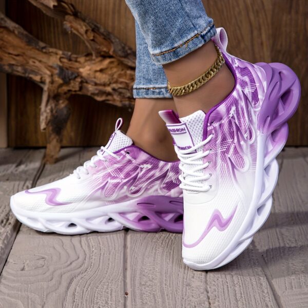 Women's Stylish Gradient Flame Running Shoes - Breathable Knit Upper, Comfortable EVA Sole, Fashionable Purple & White Design, Lace-Up Closure for Casual & Athletic Wear, Allseason Sneakers | Vibrant Gradient Design | Breathable Fabric Upper, Ladies Shoes - Image 10