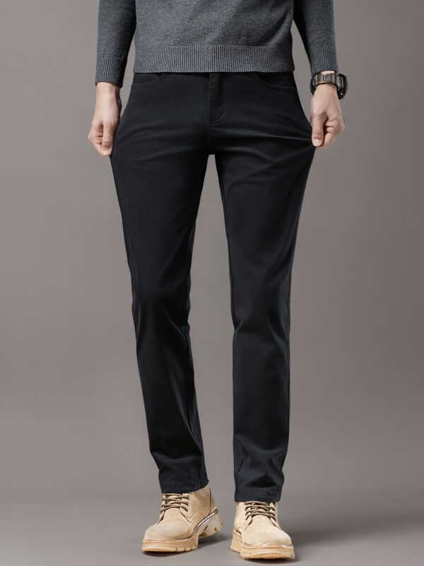Men'S Classic Mid-Waist Casual Pants - 100% Woven Fabric with Slight Stretch, Solid Color, Button Fly, Regular Fit for Spring/Fall - Comfortable for Work, Weekend, and Business Occasions - Image 6