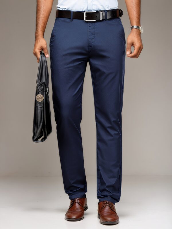 Men's Formal & Business Casual Pants - Navy Blue Straight-Leg Trousers, Regular Fit with Slight Stretch - Machine Washable Office, Wedding, Everyday Pants - Non-See-Through Professional Men's Bottoms, Office Wear, Sophisticated Look, Comfortable Trousers - Image 3