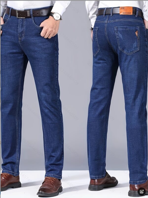 Men'S All-Season Basic Denim Jeans, 45% Cotton 26% Viscose 27% Polyester 2% Elastane, Solid Color, Regular Fit, Slight Stretch, Washed, Woven, 300g/m² - Business Casual Straight Leg Pants - Image 6