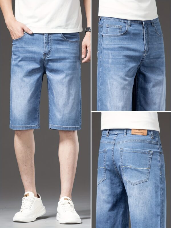 Men'S Light Blue Denim Shorts - High-Quality Stretch Fabric, Slim Fit Straight Leg, Casual Business Style with Pockets, Summer 2025 Collection, Versatile and Fashionable, Jean Shorts - Image 3