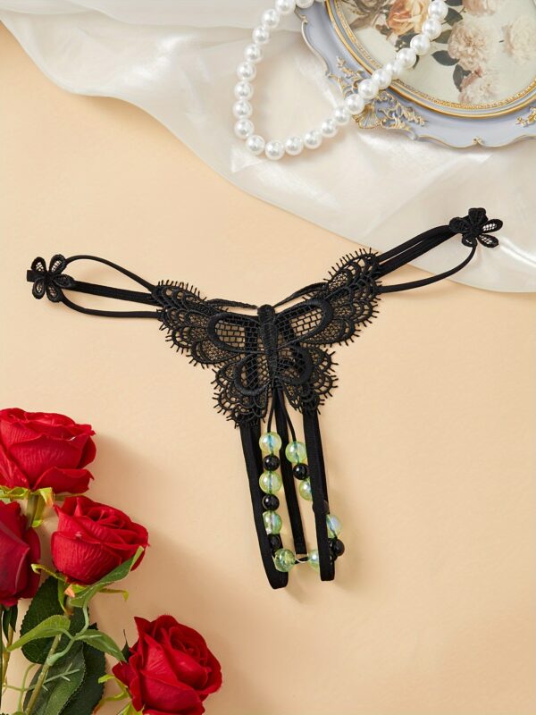 Butterfly Lace Thongs, Luminous Beaded Low Waist Intimates Panties, Women's Sexy Lingerie & Underwear - Image 2
