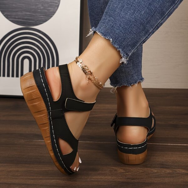 Women's White Casual Summer Sandals - Open-Toe Comfortable Beach Shoes with Adjustable Hook-and-Loop Strap, Thick Cushioned Wedge Heel & PU Cover for Casual Outings, Shopping, or Seaside Strolls, Strappy Sandals, Open Toe Design, Durable Footwear - Image 11