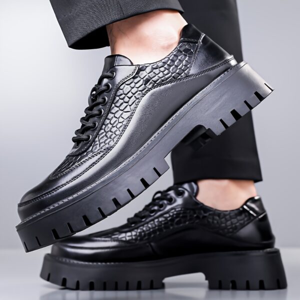 2025 Trendy Men'S Lace-Up Business Casual Shoes, Textured Embossed Derby Style with Premium Material + Non-Slip Durable Rubber Sole, Available in 2 Colors, Comfortable Thick-Soled Dress Shoes Suitable for Daily Wear, Business Gatherings, and Multiple Scenarios, 11 Sizes to Choose From - Image 9