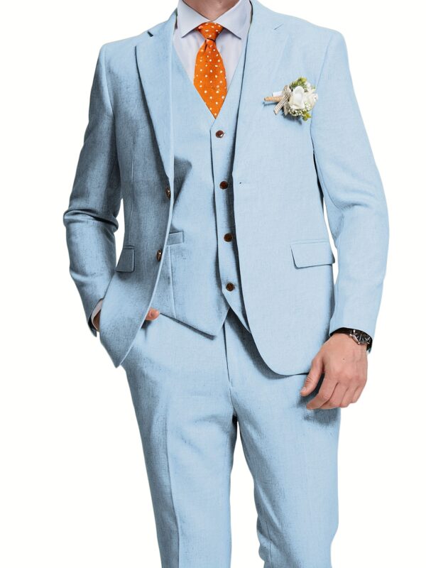 Men'S Cotton And Linen Three-Piece Suit, Two Buttons, Shengxin Fabric, Wash Label, 55% Linen, 45% Cotton