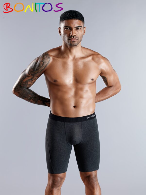 4pcs BONITOS Men's Long Boxer Briefs - Fly Open Underwear, Breathable Cotton Blend, Elastic Waistband, Comfort Fit in Blue, Black, Gray, Navy - Ideal for Daily Wear - Image 8