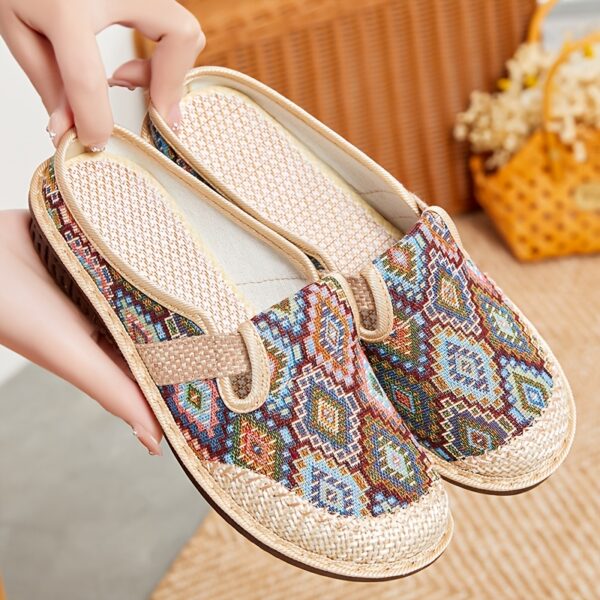 Women's Retro Plaid Slip-On Half Slippers - Soft Knit Fabric, Non-Slip PU Sole, Breathable Comfort for Indoor/Outdoor Use, Vibrant Spring Colors, Hand Washable - Image 3