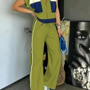Casual Zippered Short Sleeve Round Neck Women's Two-Piece Set