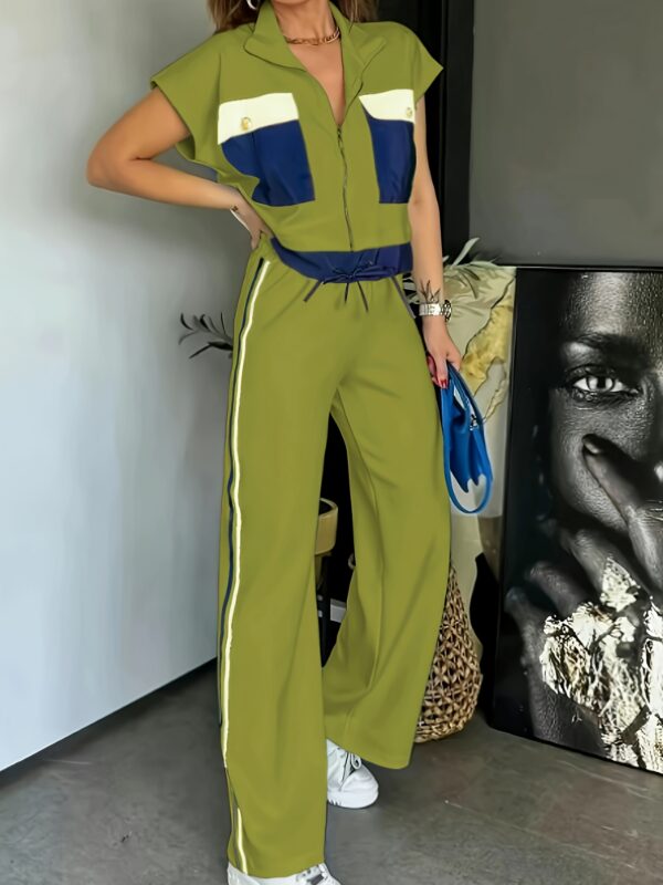 Casual Zippered Short Sleeve Round Neck Women's Two-Piece Set
