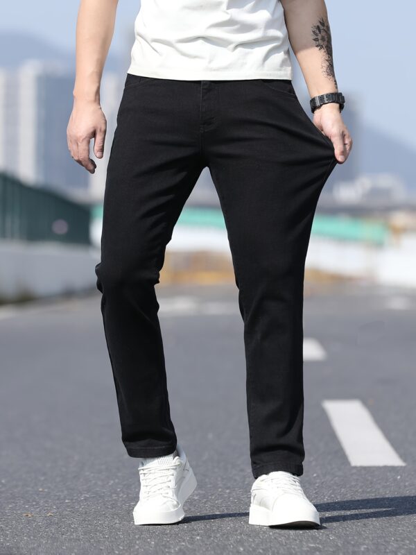 2025 New Men's Slim Fit Stretch Denim Jeans - Mid-Stretch Water-Washed Black Casual Pants with Built-In Zipper, All-Season Comfort & Hand Wash Care, Casual Wear Jeans | Slim Fit Jeans | Durable Fabric - Image 3