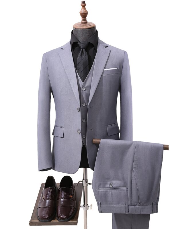 Men'S Slim Fit Three-Piece Black Suit with White Shirt and Patterned Tie - Perfect for Formal Events, Weddings, and Parties, Wedding Attire|Slim Fit Suit|Detailed Construction - Image 6