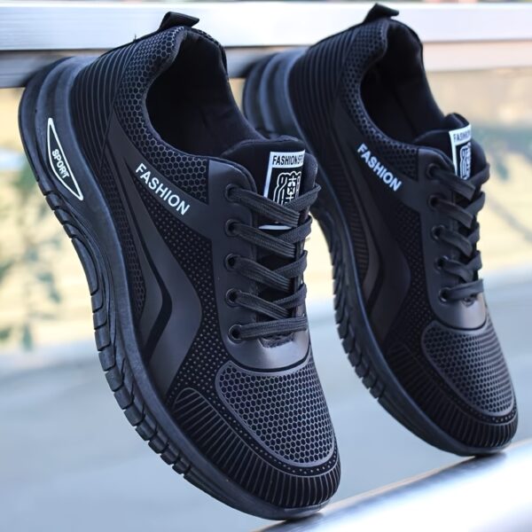 Men's Sneakers - Low-Top Running Sneakers with Cushioned Rubber Sole, Lace-Up Gym Shoes for Gym, Jogging, Everyday - Black PU Upper & Non-Slip Outsole - Lightweight Stability for Casual & Athletic Wear, Jogging Footwear, Sleek Sneaker Design, Breathable Interior Lining