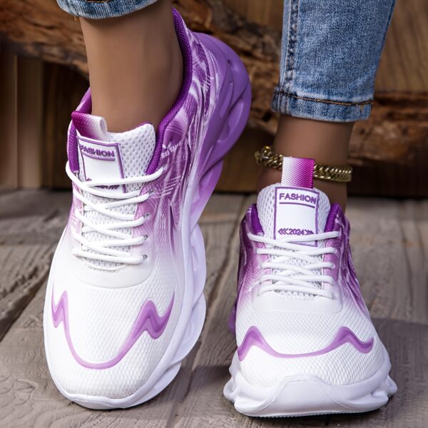 Women's Stylish Gradient Flame Running Shoes - Breathable Knit Upper, Comfortable EVA Sole, Fashionable Purple & White Design, Lace-Up Closure for Casual & Athletic Wear, Allseason Sneakers | Vibrant Gradient Design | Breathable Fabric Upper, Ladies Shoes - Image 8