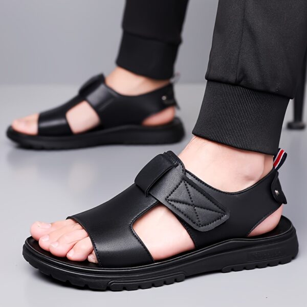 Men's Summer Sandals - Thick Sole Non-Slip Beach Shoes, Soft Casual Fashion Sandals with Adjustable Hook & Loop Strap, Brown Upper & Black Rubber Sole for Everyday Comfort - Image 8