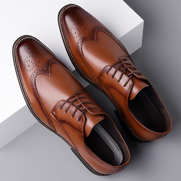 Men's Genuine Leather Brogue Derby Shoes - British Style Lace-Up Formal & Casual Dress Shoes with Round Toe, Breathable Perforations, Cushioned Insole & Non-Slip Rubber Sole for Weddings, Office, Daily Wear, Office Footwear, Elegant Footwear, Durable Construction, Business Attire