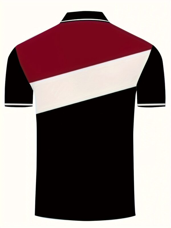 Casual Geometric Pattern Men's Color Block Short Sleeve Shirt, Stylish Male Shirt For Golf Sports, Gift For Men - Image 7