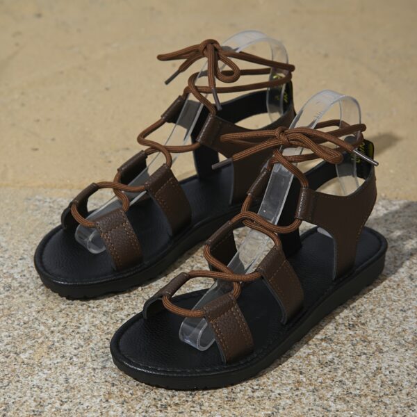 Women'S Lace-Up Flat Sandals - Comfortable, Lightweight Roman Style, Open Toe, Faux Cover, Casual Summer Footwear, Brown, Casual Wear Sandals|Ankle Strap Sandals|Synthetic Cover Sandals, Strappy Sandals - Image 10